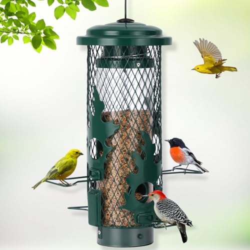 Gbekery Squirrel Proof Bird Feeder for Outdoors Hanging, Metal Mesh Bird Feeder for Outsides with Gravity Protection for Small Birds, Weatherproof and Durable, Green - Image 1