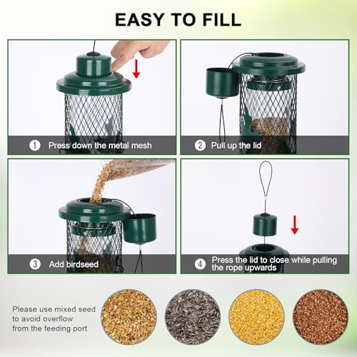 Gbekery Squirrel Proof Bird Feeder for Outdoors Hanging, Metal Mesh Bird Feeder for Outsides with Gravity Protection for Small Birds, Weatherproof and Durable, Green - Image 5