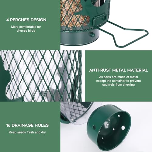 Gbekery Squirrel Proof Bird Feeder for Outdoors Hanging, Metal Mesh Bird Feeder for Outsides with Gravity Protection for Small Birds, Weatherproof and Durable, Green - Image 4