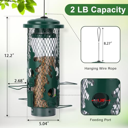 Gbekery Squirrel Proof Bird Feeder for Outdoors Hanging, Metal Mesh Bird Feeder for Outsides with Gravity Protection for Small Birds, Weatherproof and Durable, Green - Image 2