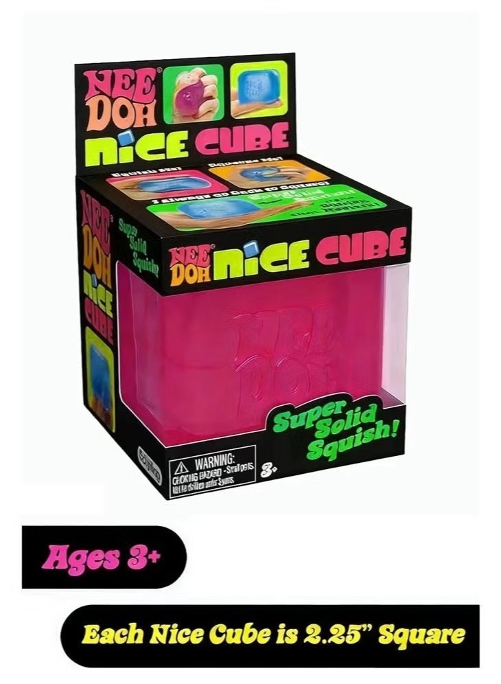 لعبة الضغط الحسية Nee Doh Nice Cube من Schylling، مكعب بضغط صلب للغاية 2.25 بوصة، وردي، عبوة من 3 - Image 1