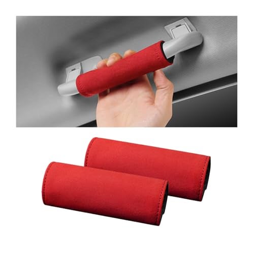 BESULEN 2PCS Car Inside Door Handle Protector, Durable Leather, Anti-Scratch Cover for Auto Inner Front Rear Door Pull Handle, Soft & Comfortable, Vehicle Interior Accessories (Red) - Image 1