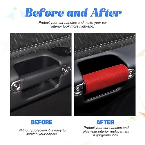 BESULEN 2PCS Car Inside Door Handle Protector, Durable Leather, Anti-Scratch Cover for Auto Inner Front Rear Door Pull Handle, Soft & Comfortable, Vehicle Interior Accessories (Red) - Image 3