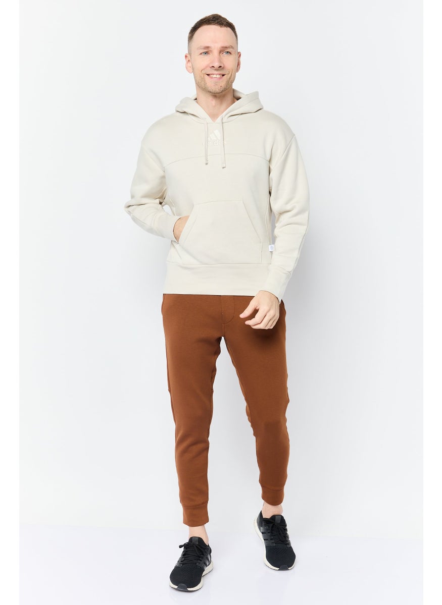 Adidas Men Sportswear Fit Embroidered Logo Outdoor Hoodie, Light Beige  - Image 3