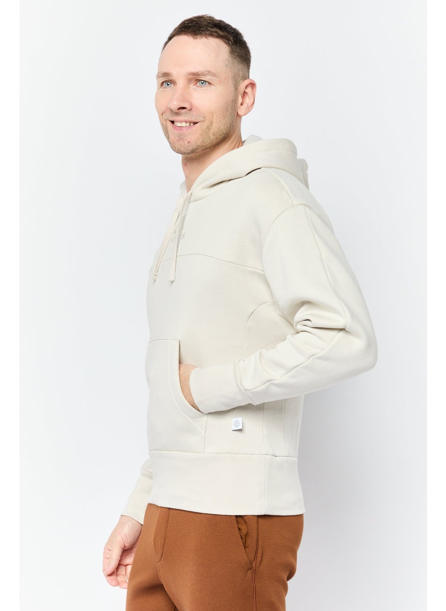 Adidas Men Sportswear Fit Embroidered Logo Outdoor Hoodie, Light Beige  - Image 4