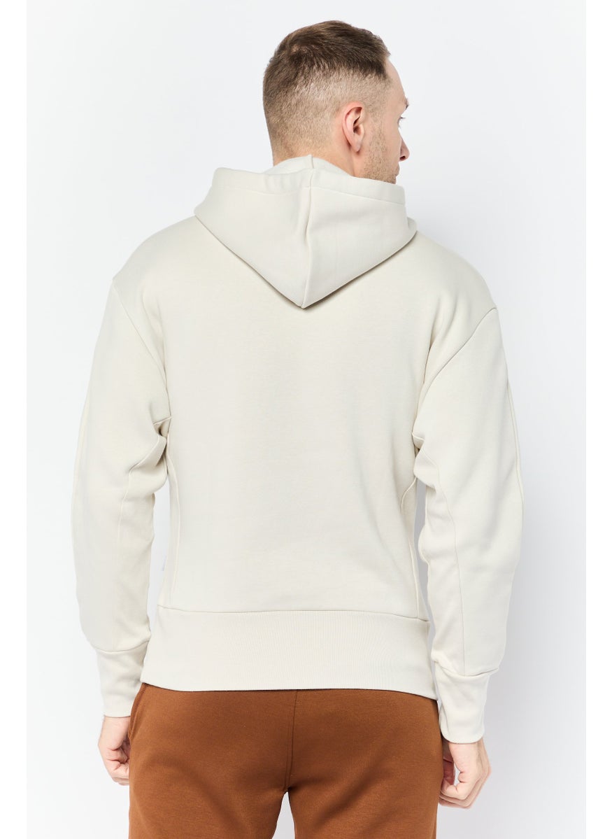 Adidas Men Sportswear Fit Embroidered Logo Outdoor Hoodie, Light Beige  - Image 2