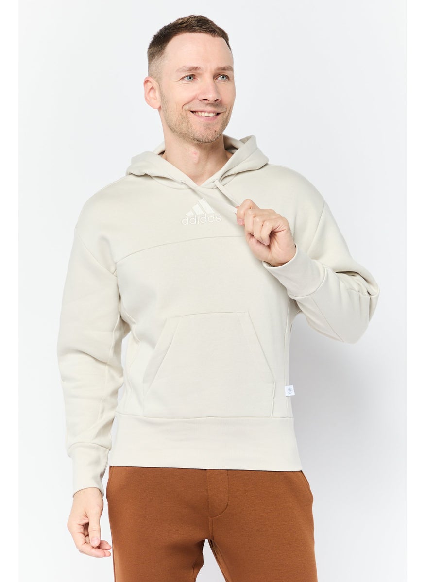 Adidas Men Sportswear Fit Embroidered Logo Outdoor Hoodie, Light Beige  - Image 1