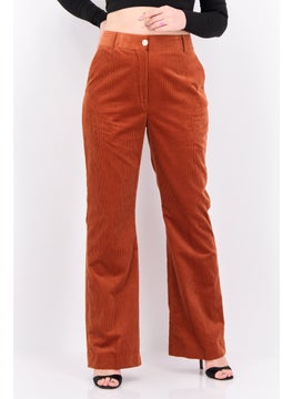 Women Regular Fit Solid Corduroy Pant, Rust