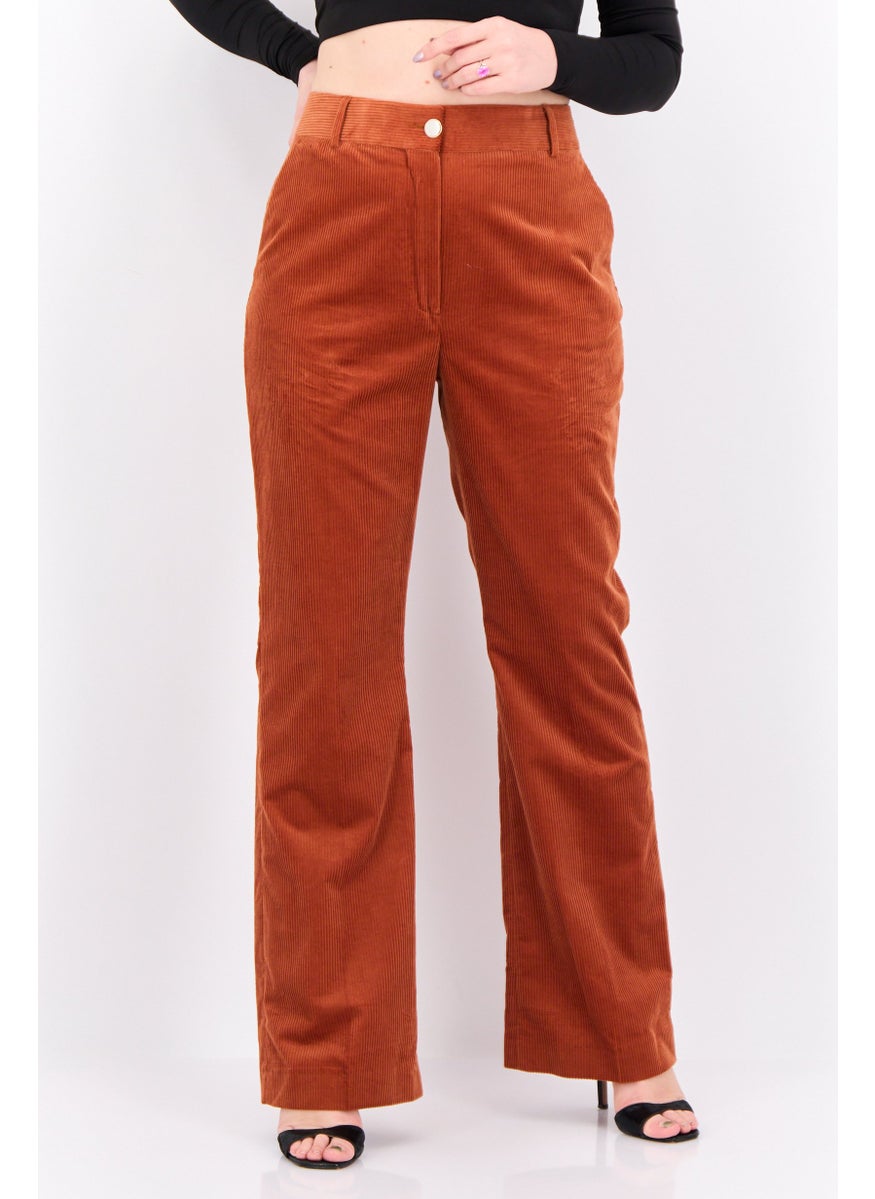 GANT - Women Regular Fit Solid Corduroy Pant, Rust - Image 1