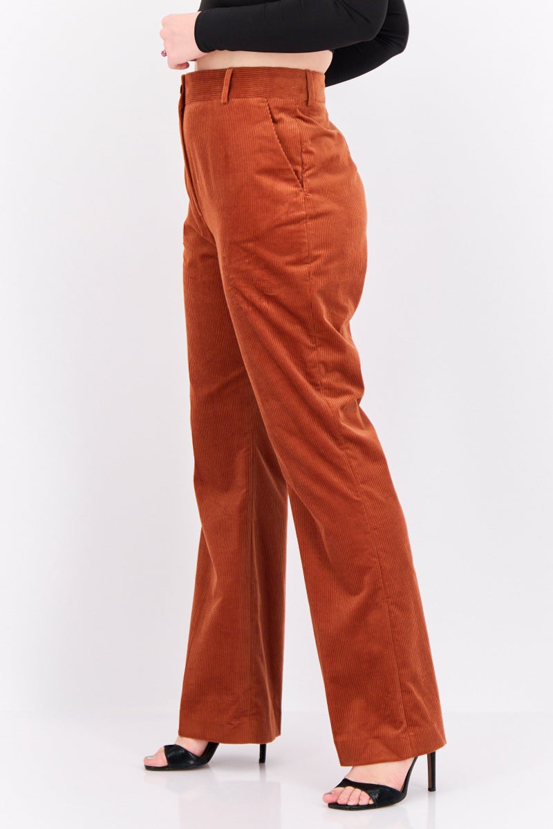GANT Women Regular Fit Solid Corduroy Pant, Rust - Image 2