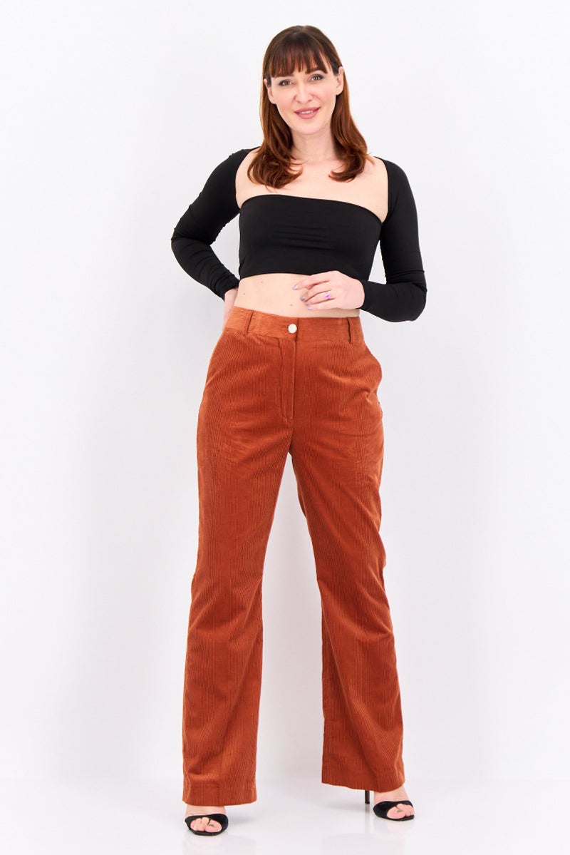 GANT Women Regular Fit Solid Corduroy Pant, Rust - Image 4