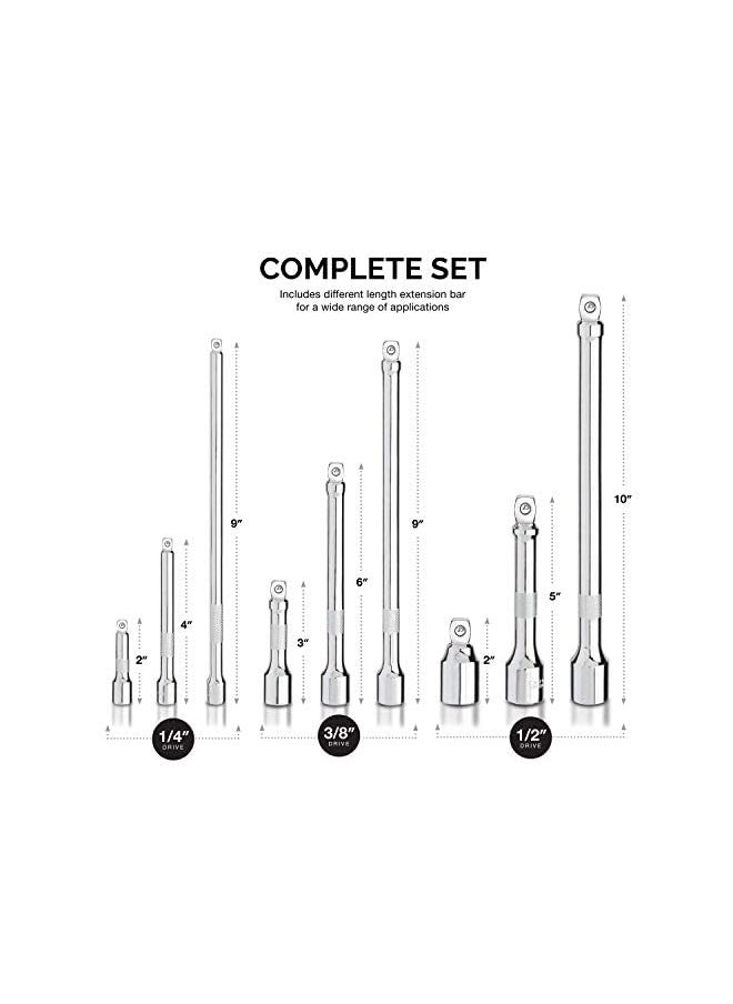 Neiko - 00249A Wobble Extension Bar Set | 9 Piece 1/4”, 3/8”, 1/2” Drives Cr-V Steel - Image 1