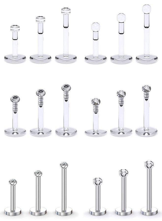 SCERRING 16G Lip Rings 2mm Clear CZ Internally Threaded Labret Monroe Lip Ring Tragus Nail Helix Earring Stud Piercing Jewelry Bar Length 6mm 8mm 10mm 18PCS - Image 1