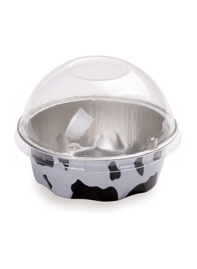 Restaurantware 3.4 Ounce Disposable Ramekins With Lids, 100 Round Creme Brulee Disposable Cups - Dome Lids, Oven-Ready, Cow Print Aluminum Disposable Baking Cups, Freezable, For Cupcakes And Muffins - Image 1