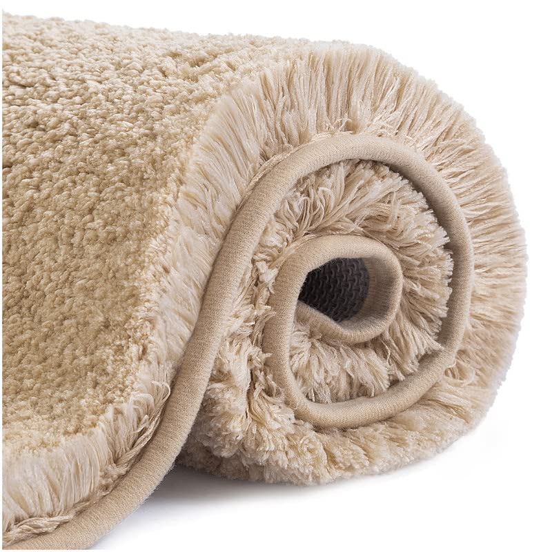 VANZAVANZU Bath Mats Non Slip Ultra Soft Absorbant Microfiber Fluffy Thick Bathroom Rugs Machine Washable 24x36 Beige