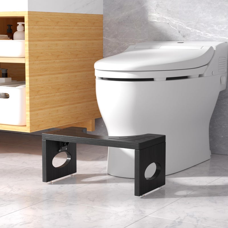 ROMGUAR CRAFT 7 Inch Bamboo Toilet Stool, Foldable Poop Stool, Bathroom Step Stool Squat (Black) - Image 2