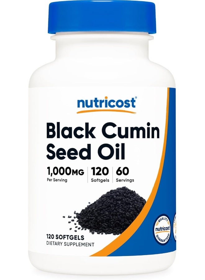 Nutricost Black Seed Oil (Cumin) - Cold Pressed, Source Of Omega 3 6 9-120 Softgels, 1000Mg Per Serving, 60 Servings - Non-Gmo And Gluten Free - Image 1