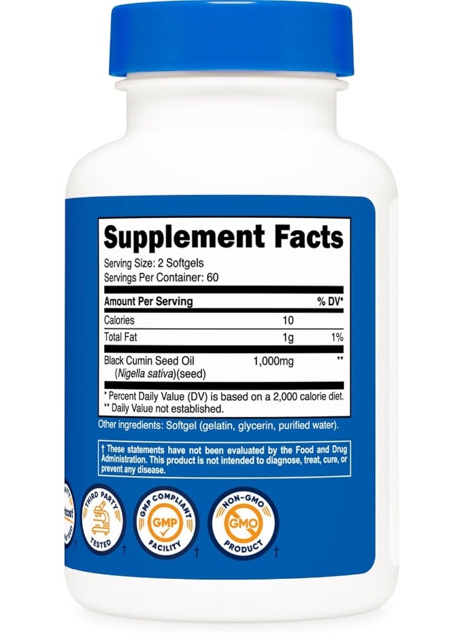 Nutricost Black Seed Oil (Cumin) - Cold Pressed, Source Of Omega 3 6 9-120 Softgels, 1000Mg Per Serving, 60 Servings - Non-Gmo And Gluten Free - Image 5