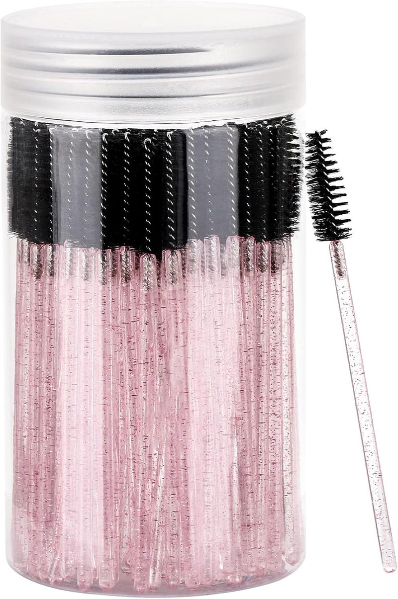 Tbestmax 100 Pcs Disposable Mascara Wands, Crystal Eyebrow Spoolies Brush for Eyelash Extensions, Lash Brushes with Container (Black, Pink) - Image 1