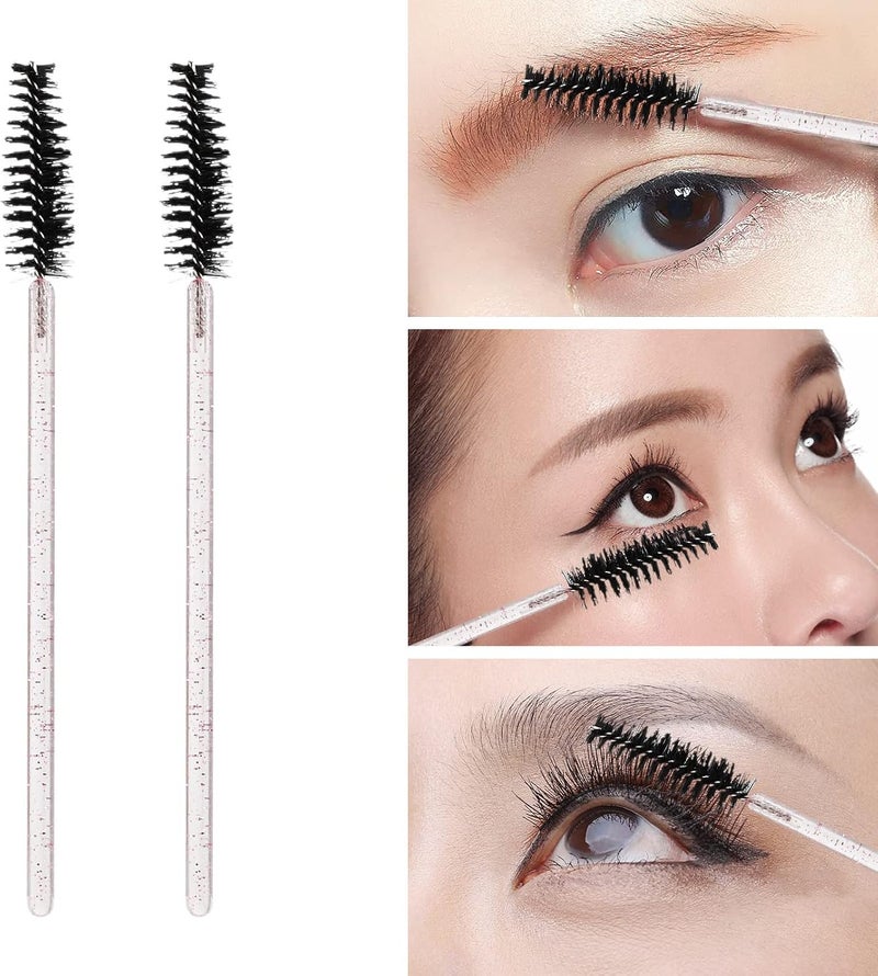 Tbestmax 100 Pcs Disposable Mascara Wands, Crystal Eyebrow Spoolies Brush for Eyelash Extensions, Lash Brushes with Container (Black, Pink) - Image 2