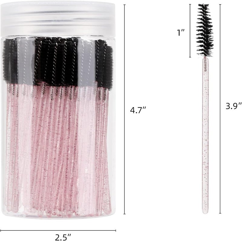 Tbestmax 100 Pcs Disposable Mascara Wands, Crystal Eyebrow Spoolies Brush for Eyelash Extensions, Lash Brushes with Container (Black, Pink) - Image 5