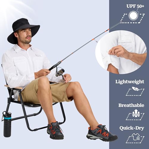 Satankud Men's Long Sleeve Fishing Shirts UPF 50+ Sun Protection Lightweight Hiking Travel Work Button Down Shirt Zipper Pocket (White,Medium) - Image 4