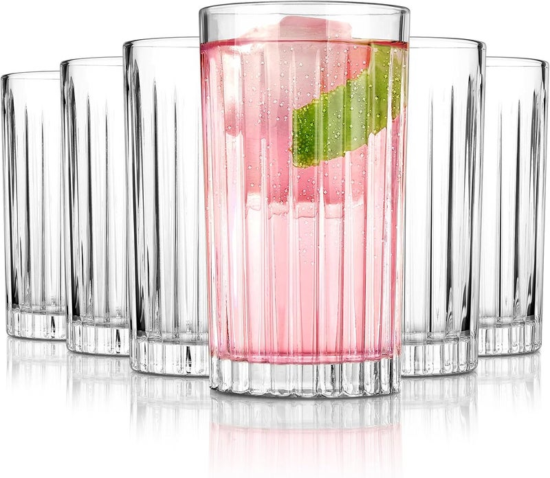 Royal Rose Premium VertiLine 135oz Highball Glasses 6pc Tall Glass Sets LeadFree Crystal Drinking Glasses Water Glasses Mojito Glass Cups and Mixed Drink Cocktail Glass Set Tall glasses - Image 1