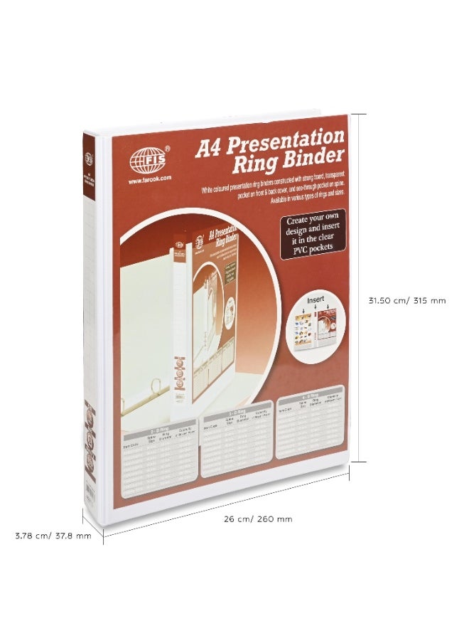 FIS Presentation Binder, A4 Size(210x297mm), 2[D]Ring Type, 15mm Ring Size, 1.25" Inches Spine with Clear PVC Pocket For Easy Insert Your Label Design, Packet of 2 Pieces, White Color-FSBD215DPB/2  - Image 5