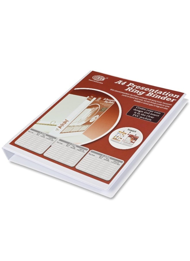FIS Presentation Binder, A4 Size(210x297mm), 2[D]Ring Type, 15mm Ring Size, 1.25" Inches Spine with Clear PVC Pocket For Easy Insert Your Label Design, Packet of 2 Pieces, White Color-FSBD215DPB/2  - Image 2