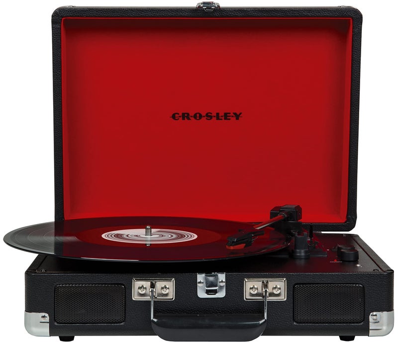 Crosley CR8005F-BK Cruiser Plus Vintage 3-Speed Bluetooth in/Out Suitcase Vinyl Record Player Turntable, Black/Red - Image 1