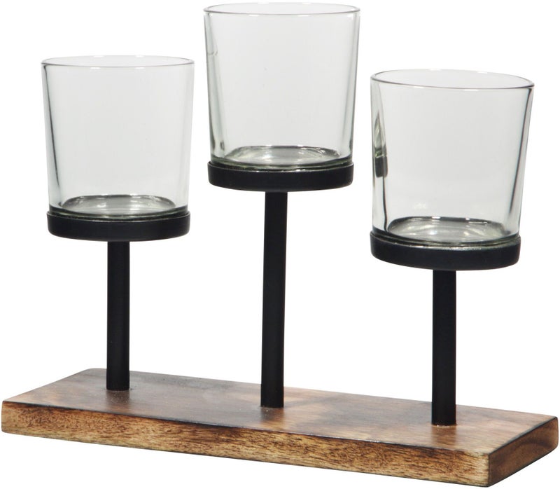 Le'raze Elegant, Decorative Votive Candle Holder Centerpiece, 3 Glass Votive Cups On Wood Base/Tray for Wedding Decoration Dining Table - Image 4