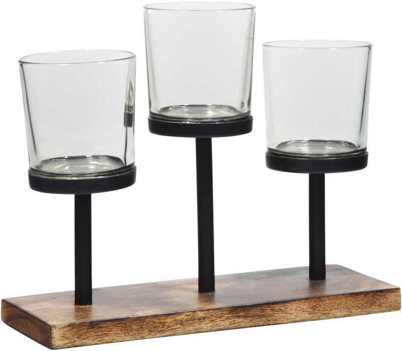 Le'raze Elegant, Decorative Votive Candle Holder Centerpiece, 3 Glass Votive Cups On Wood Base/Tray for Wedding Decoration Dining Table - Image 2