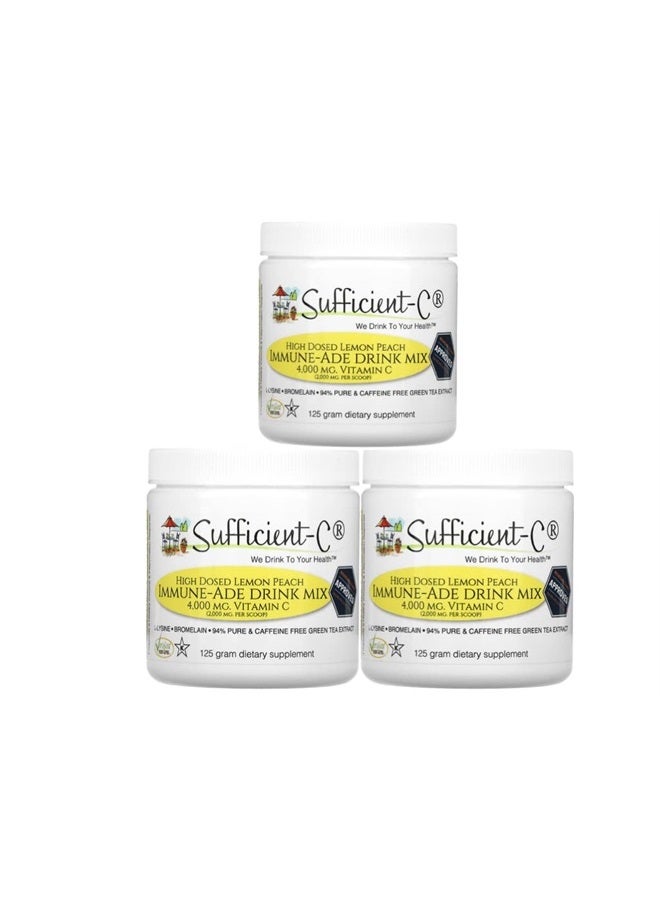 Sufficient-C High Dose Vitamin C Lemon Peach Immune-Ade Drink Mix - 125 Gram Three (3) Pack - Image 1