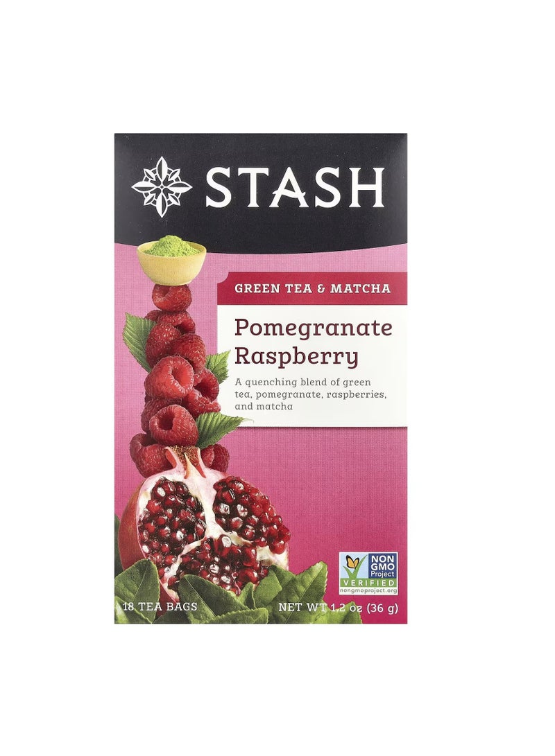 Stash Tea, Green Tea & Matcha, Pomegranate Raspberry, 18 Tea Bags, 1.2 oz (36 g)