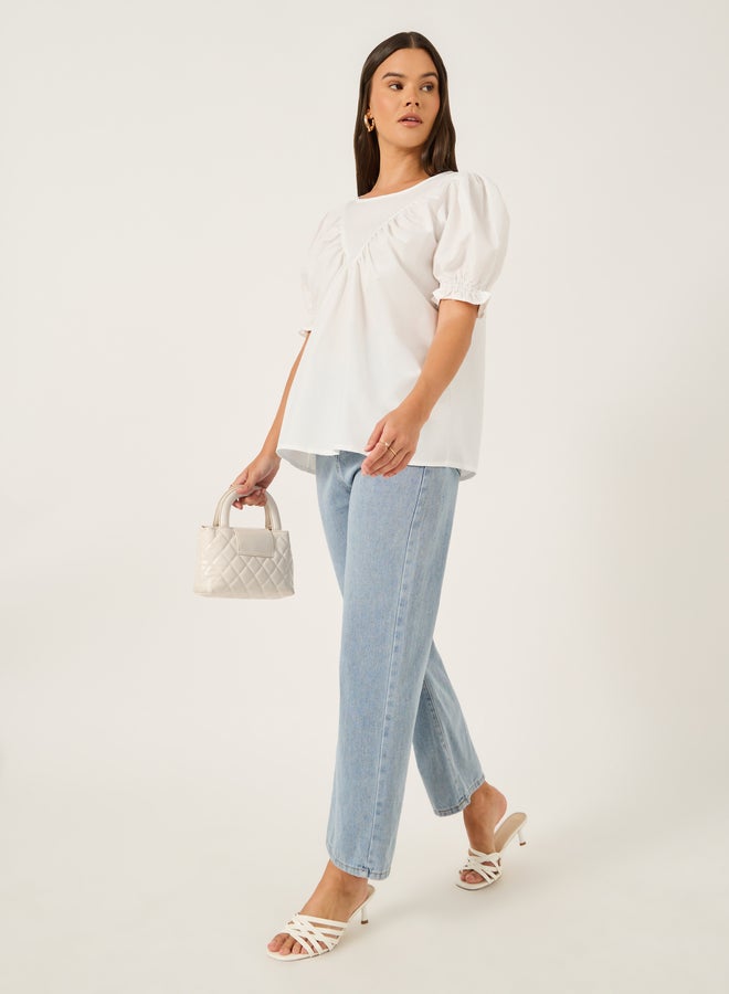 Styli Solid Puff Sleeves Top with Smocked Cuffs - Image 2