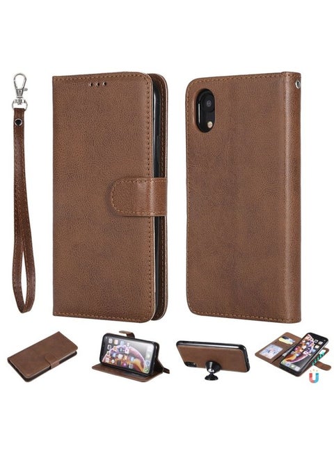 Case Cover For iPhone XR Solid Color Horizontal Flip Protective Case with Holder & Card Slots & Wallet & Photo Frame & Lanyard Brown