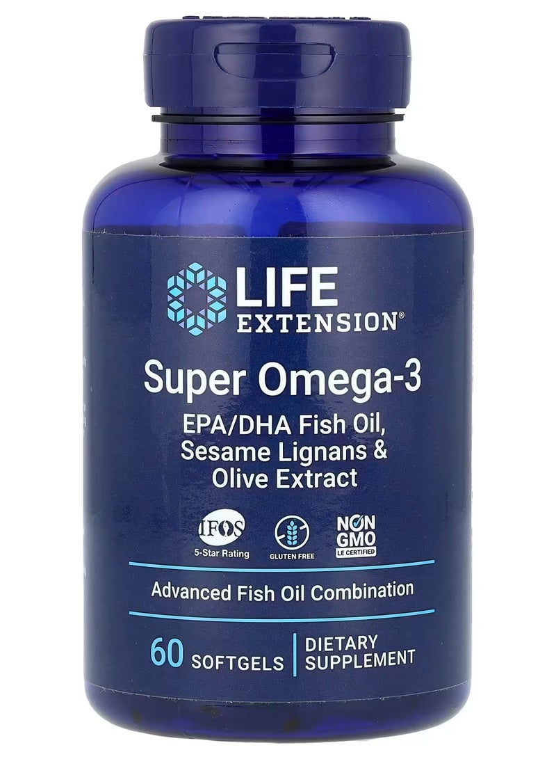 لايف إكستنشن إطالة العمر، سوبر أوميجا 3، زيت السمك EPA/DHA، مستخلص ليجنان السمسم والزيتون، 60 كبسولة هلامية - Image 1