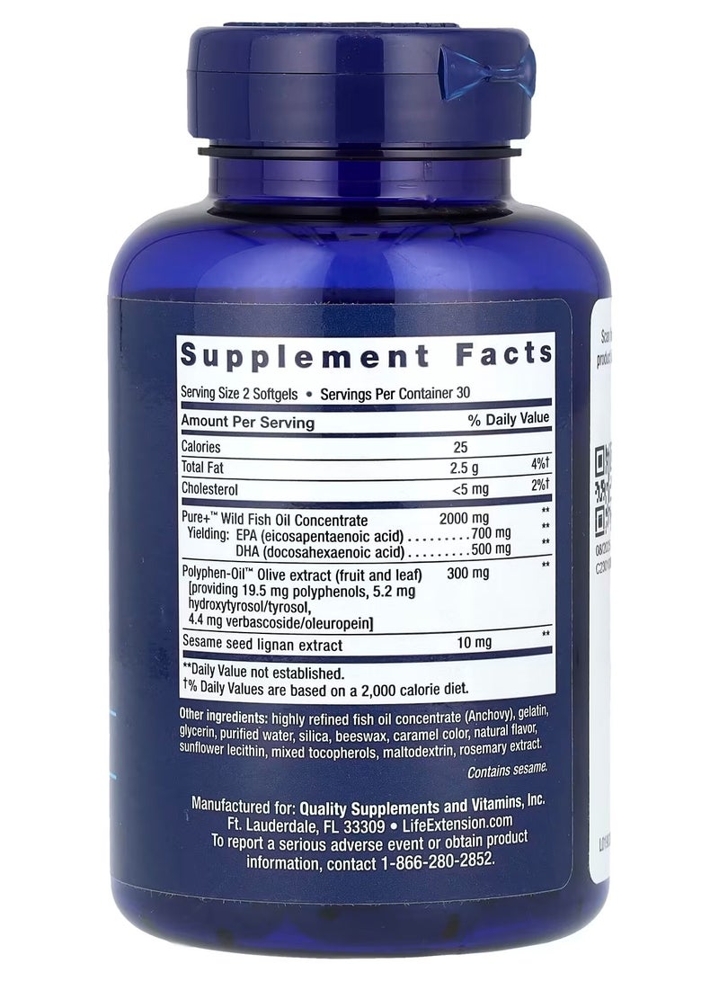 لايف إكستنشن إطالة العمر، سوبر أوميجا 3، زيت السمك EPA/DHA، مستخلص ليجنان السمسم والزيتون، 60 كبسولة هلامية - Image 2