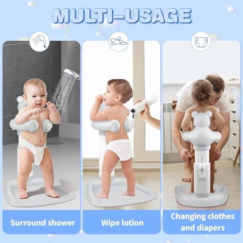 Metreno Baby Bath Stand for 0 to 5 Years Free Standing Baby Shower Stand 6 Levels Height Adjustment for Toddlers Safety Handle & Non-Slip Base Portable Bathing Stand Support for Babies - Image 4