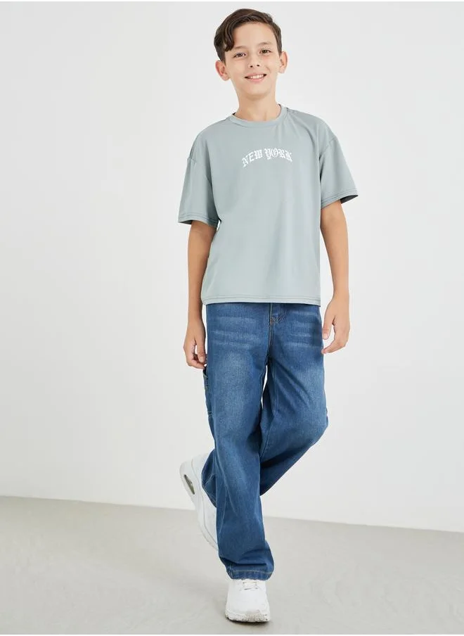 ستايلي Styli Boys Grey Graphic Print Short Sleeve Oversized T-Shirt