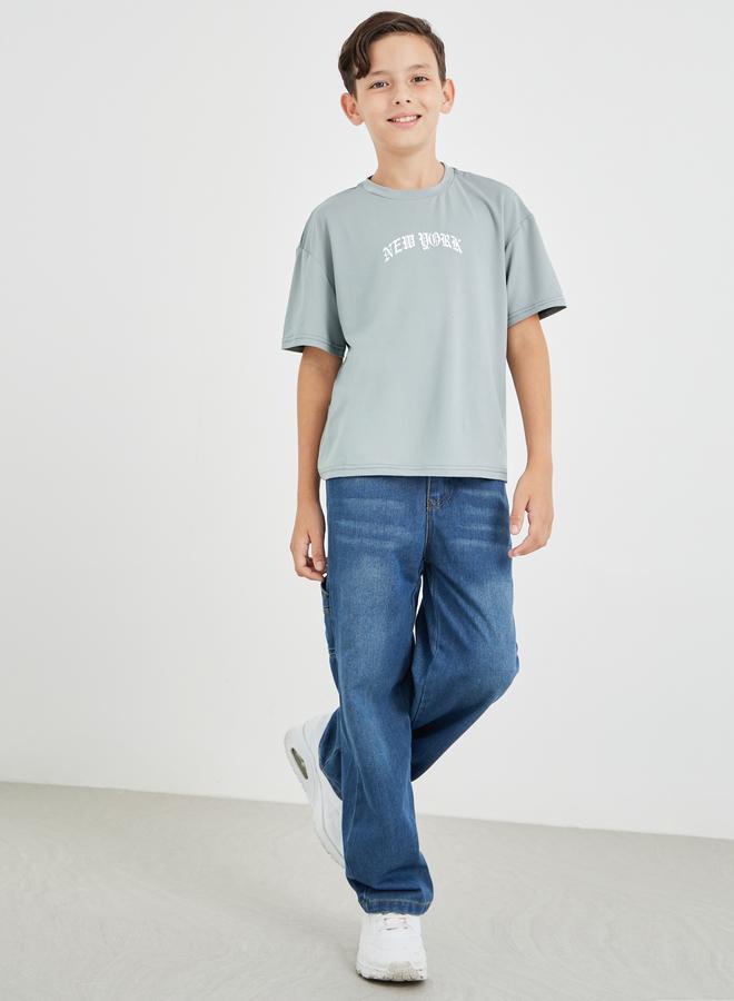 Styli Styli Boys Grey Graphic Print Short Sleeve Oversized T-Shirt  - Image 2