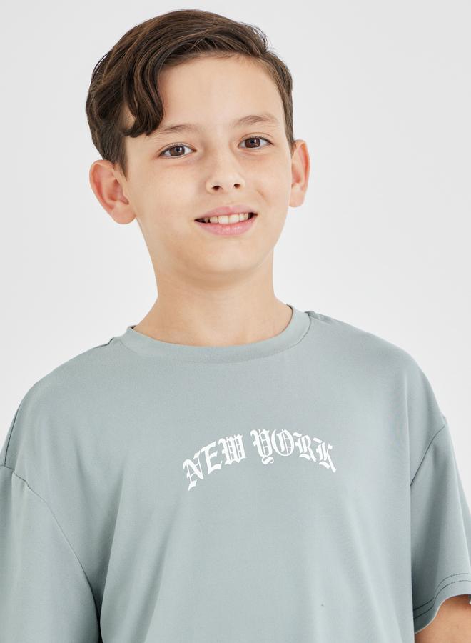 Styli Styli Boys Grey Graphic Print Short Sleeve Oversized T-Shirt  - Image 3