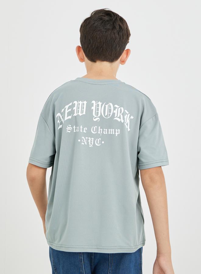 Styli Styli Boys Grey Graphic Print Short Sleeve Oversized T-Shirt  - Image 4