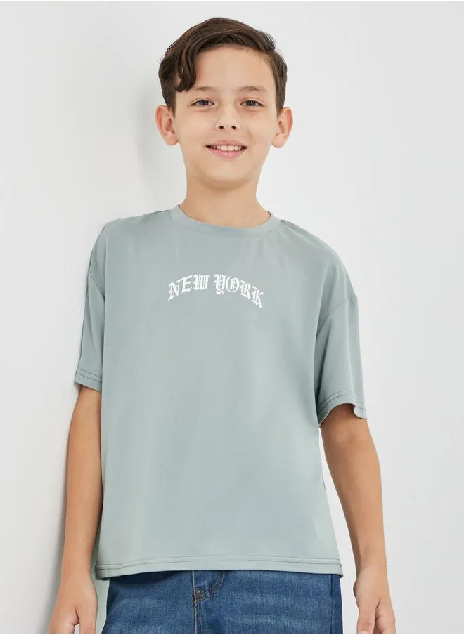 ستايلي Styli Boys Grey Graphic Print Short Sleeve Oversized T-Shirt