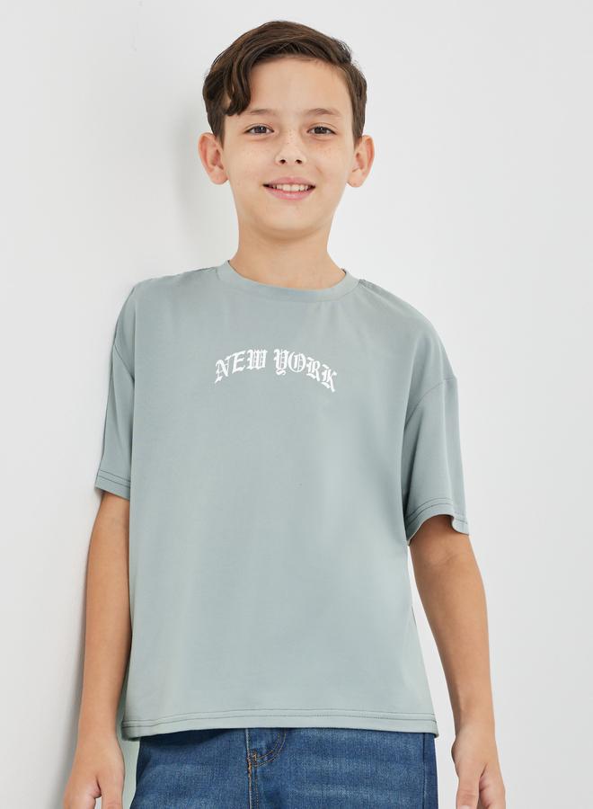 Styli Styli Boys Grey Graphic Print Short Sleeve Oversized T-Shirt  - Image 1