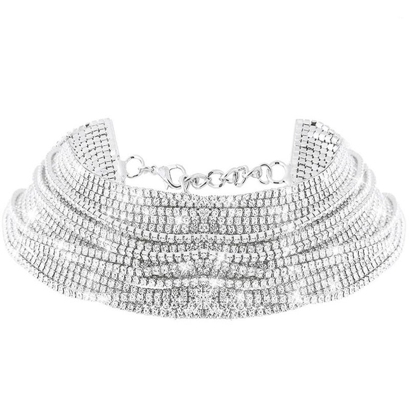 Nicute Rhinestone Choker Necklace Silver Layered Necklaces Jewelry Diamond Jewelry Accessories for Women