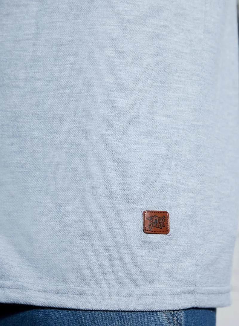 Campus Sutra Men's Navy Blue & Light Grey Contrast Panel Shirt | قميص بأكمام طويلة | كتلة لون | غير رسمي | طوق منتشر