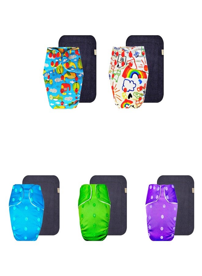 Dumbledo Premium Cloth Diaper with Gray Insert (Pack of 5) | Soft & Gentle | Reusable & Washable | Travel Friendly | Perfect for Indian Summers | 3 Months - 3 Years | Unisex Baby - Image 1