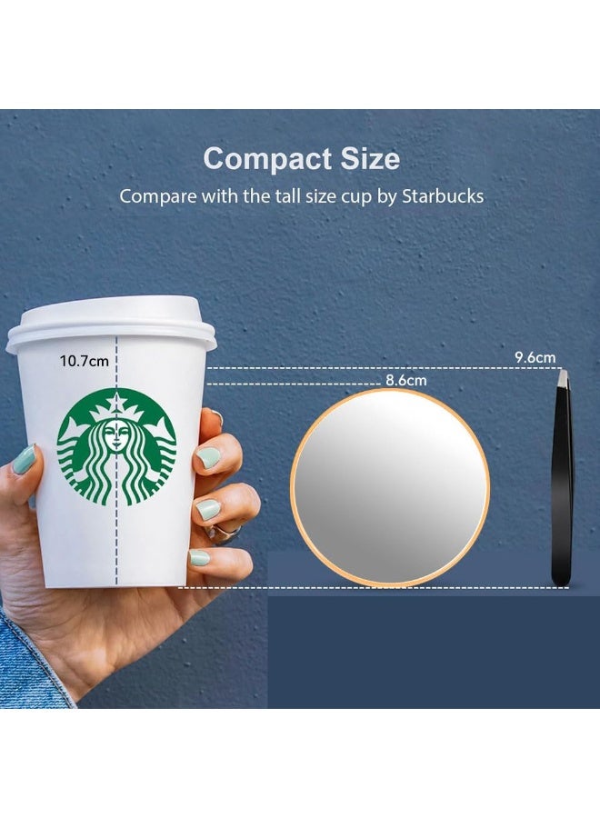 JZS Magnifying Mirror, 2 Pack Small Magnifying Mirror with Suction Cup and Tweezers, Travel Magnifying Mirror, Compact Mirror Set for Plucking Eyebrows(10x+20x) - Image 2