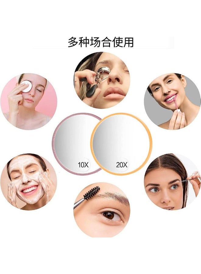 JZS Magnifying Mirror, 2 Pack Small Magnifying Mirror with Suction Cup and Tweezers, Travel Magnifying Mirror, Compact Mirror Set for Plucking Eyebrows(10x+20x) - Image 3